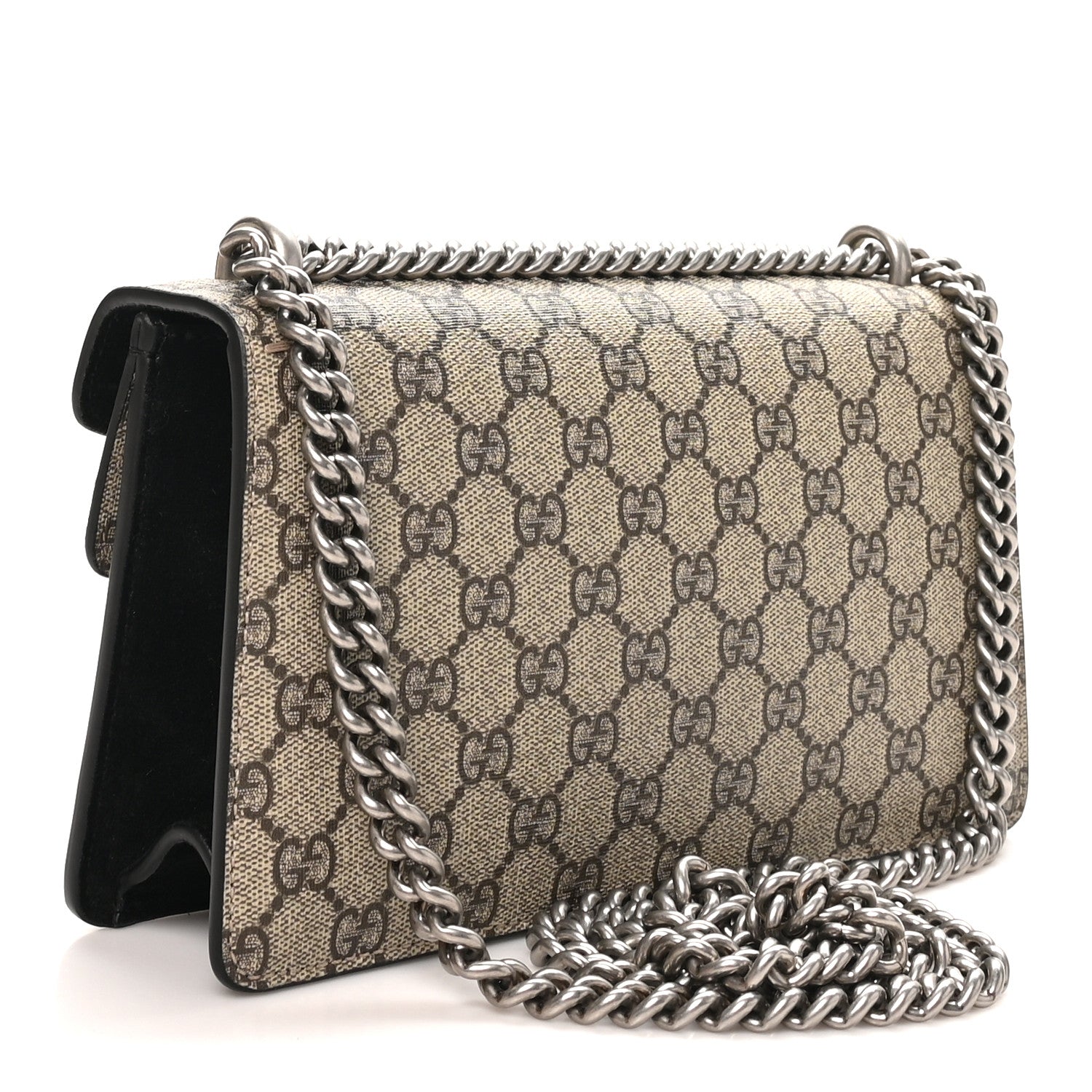 Gucci GG Supreme Monogram Suede Crystal Small Dionysus Shoulder Bag Beige Ebony Black Beige Ebony Black 2 of 10