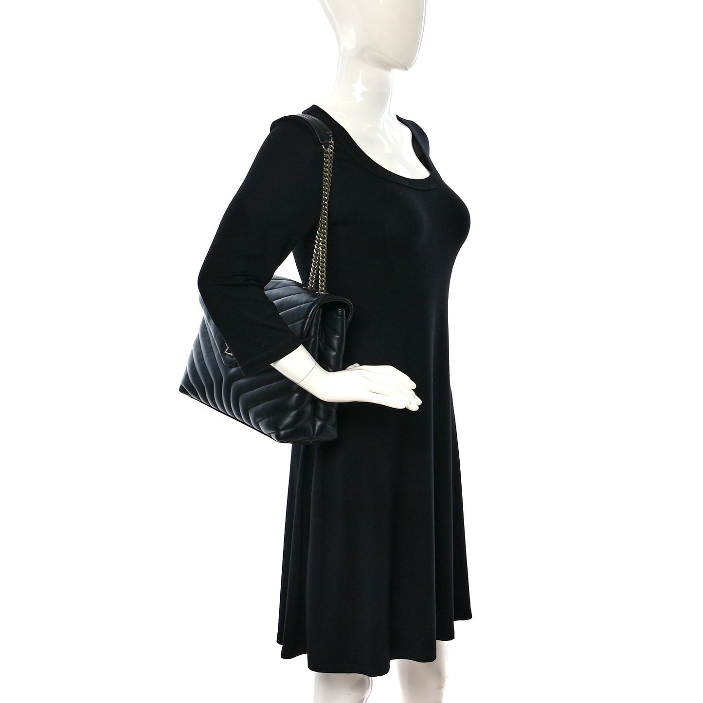 Calfskin Y Quilted Monogram Medium Loulou Chain Satchel Black