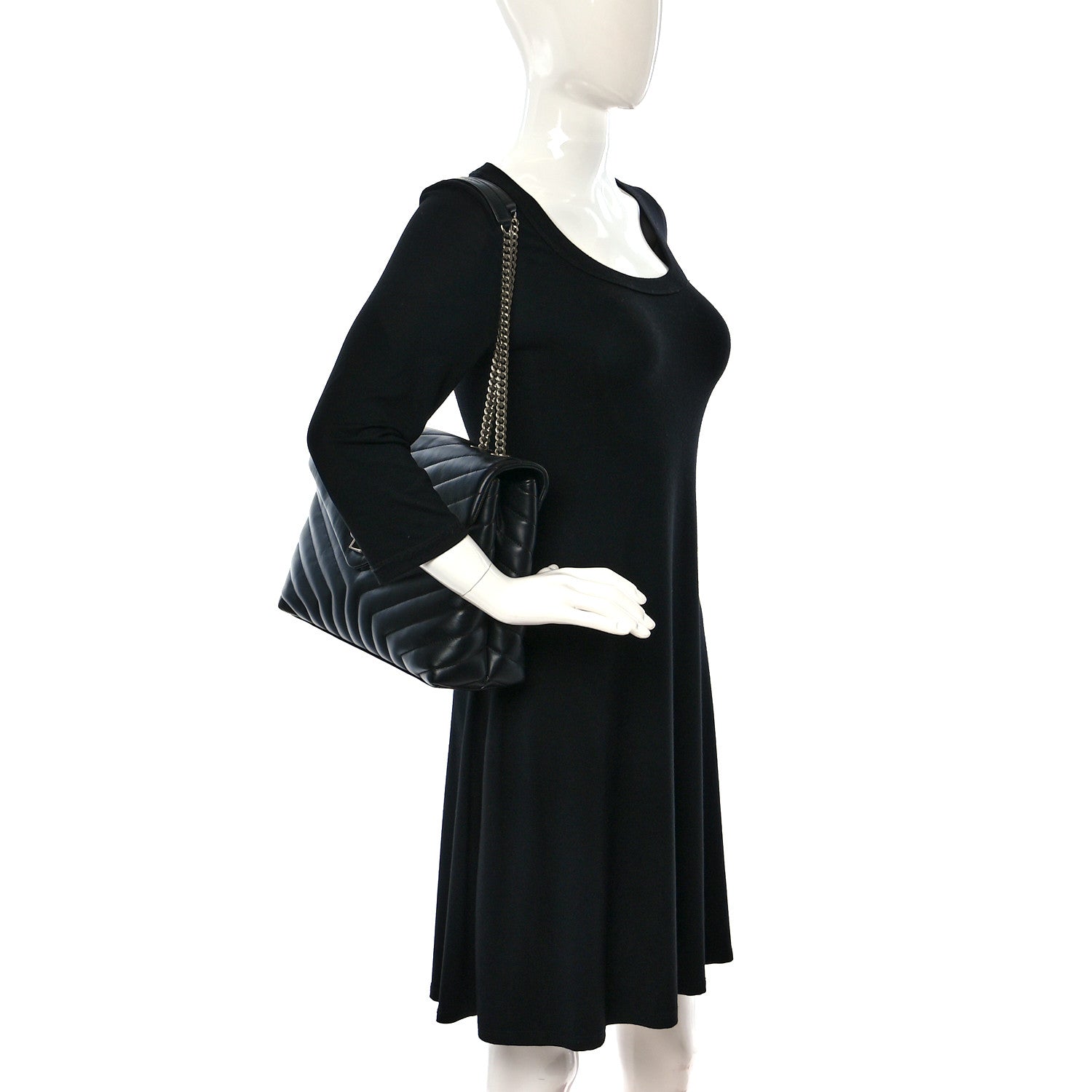 Saint Laurent Calfskin Y Quilted Monogram Medium Loulou Chain Satchel Black 2 of 13