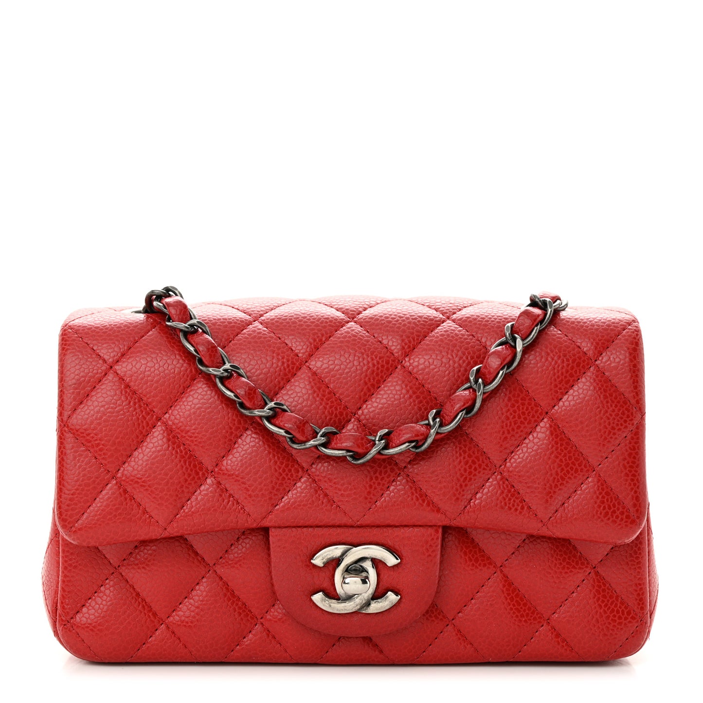 Caviar Quilted Mini Rectangular Flap Red