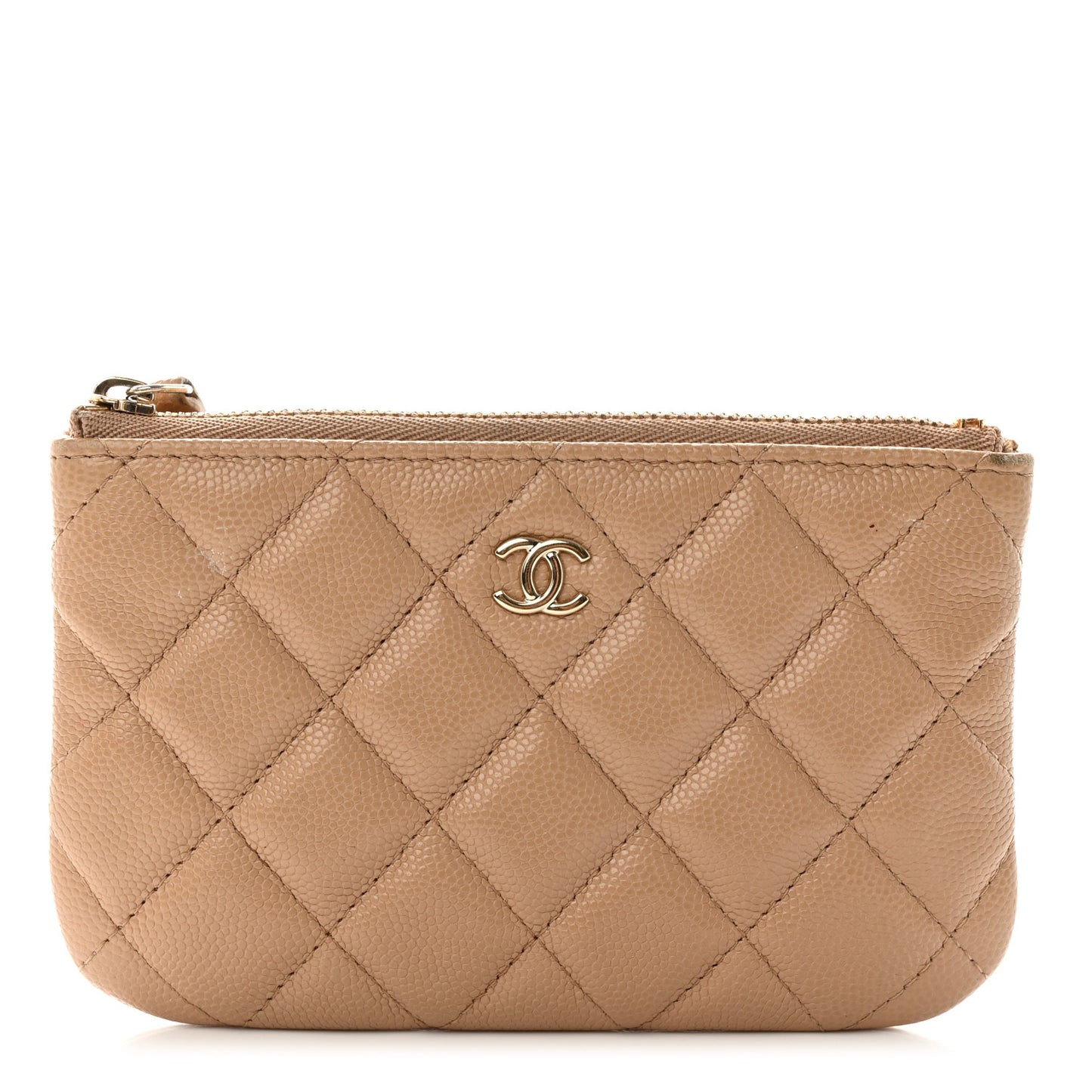 Caviar Quilted Small Cosmetic Case Beige