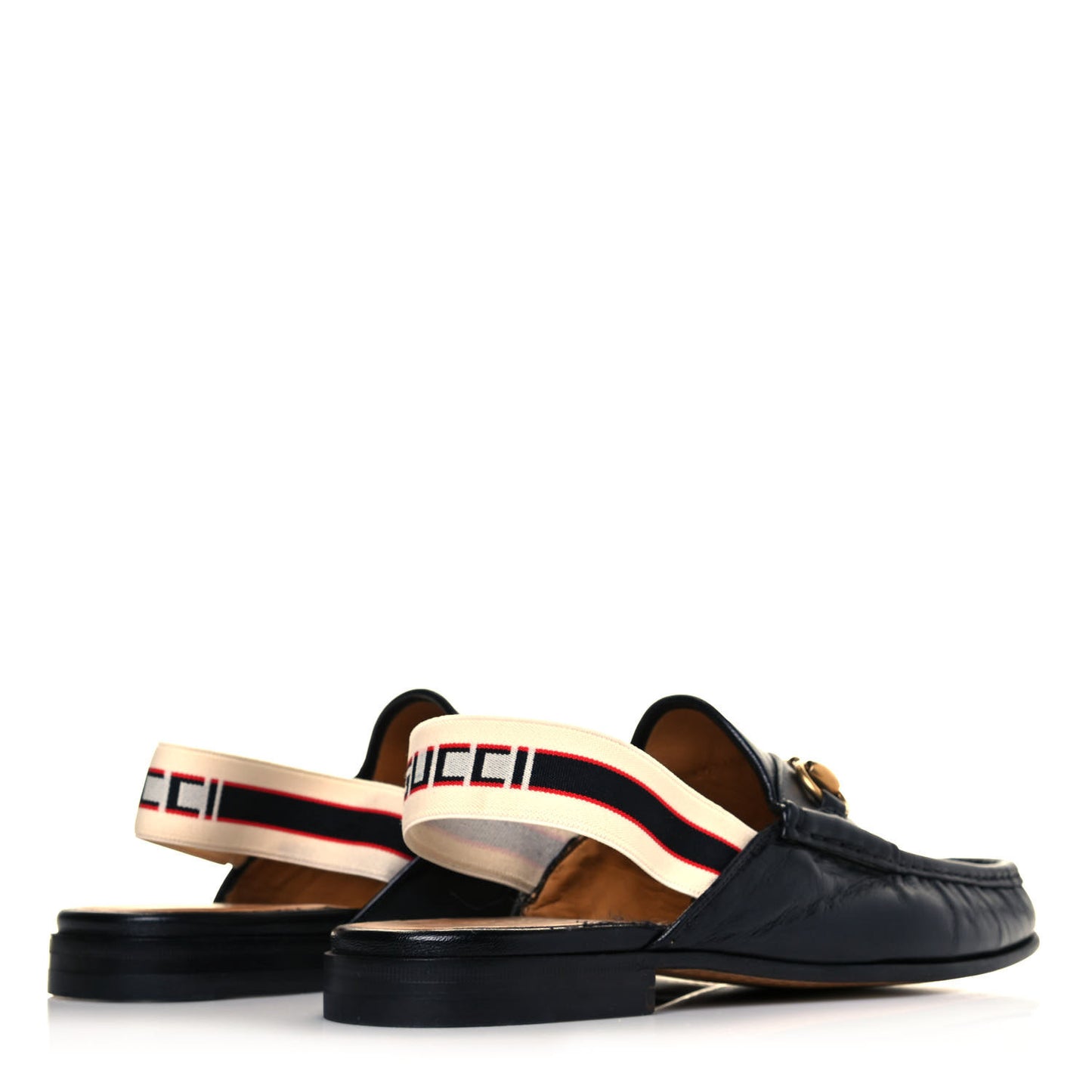 Goatskin Stripe Mens Horsebit Slingback Slippers 7.5 Black