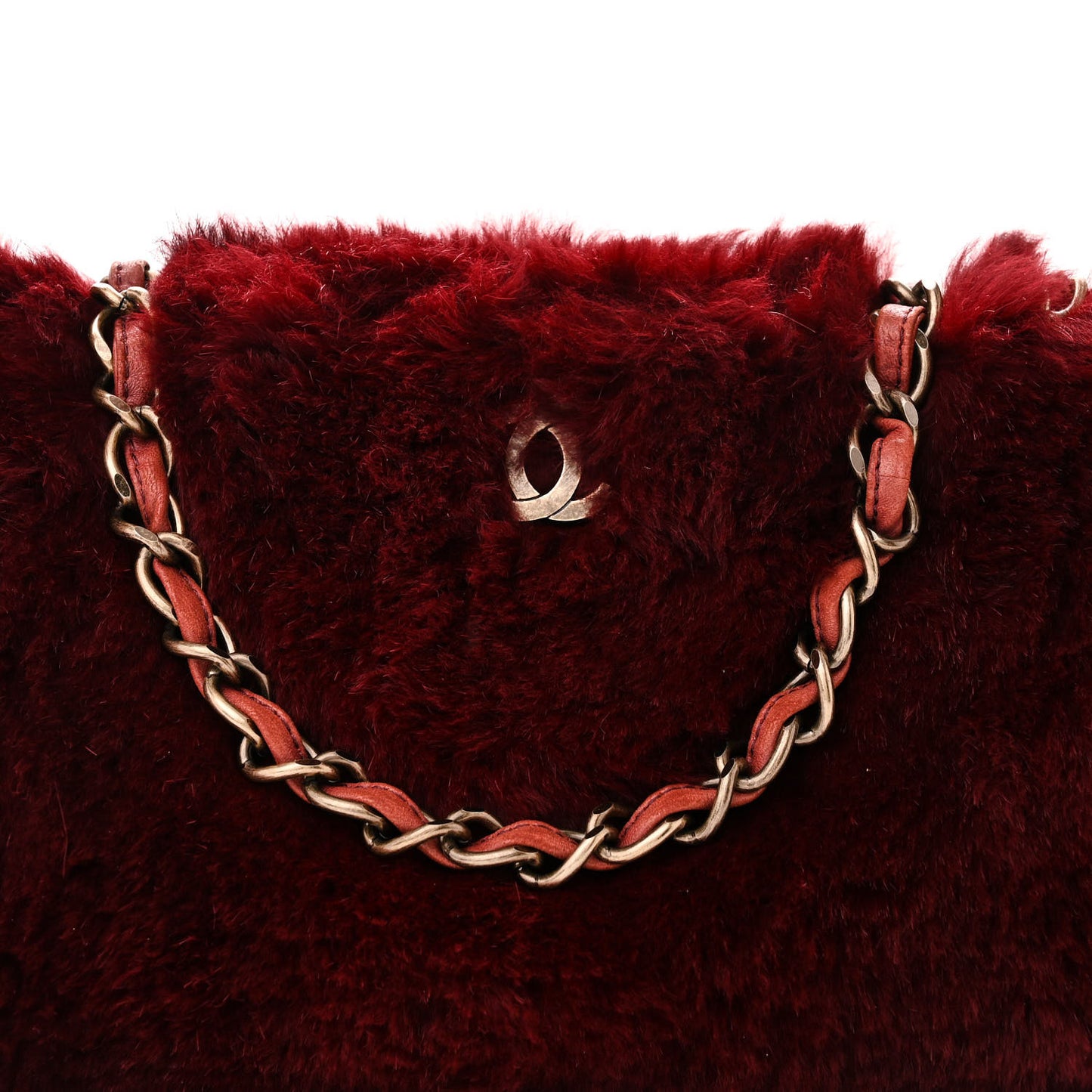 Rabbit Fur Shoulder Bag Burgundy