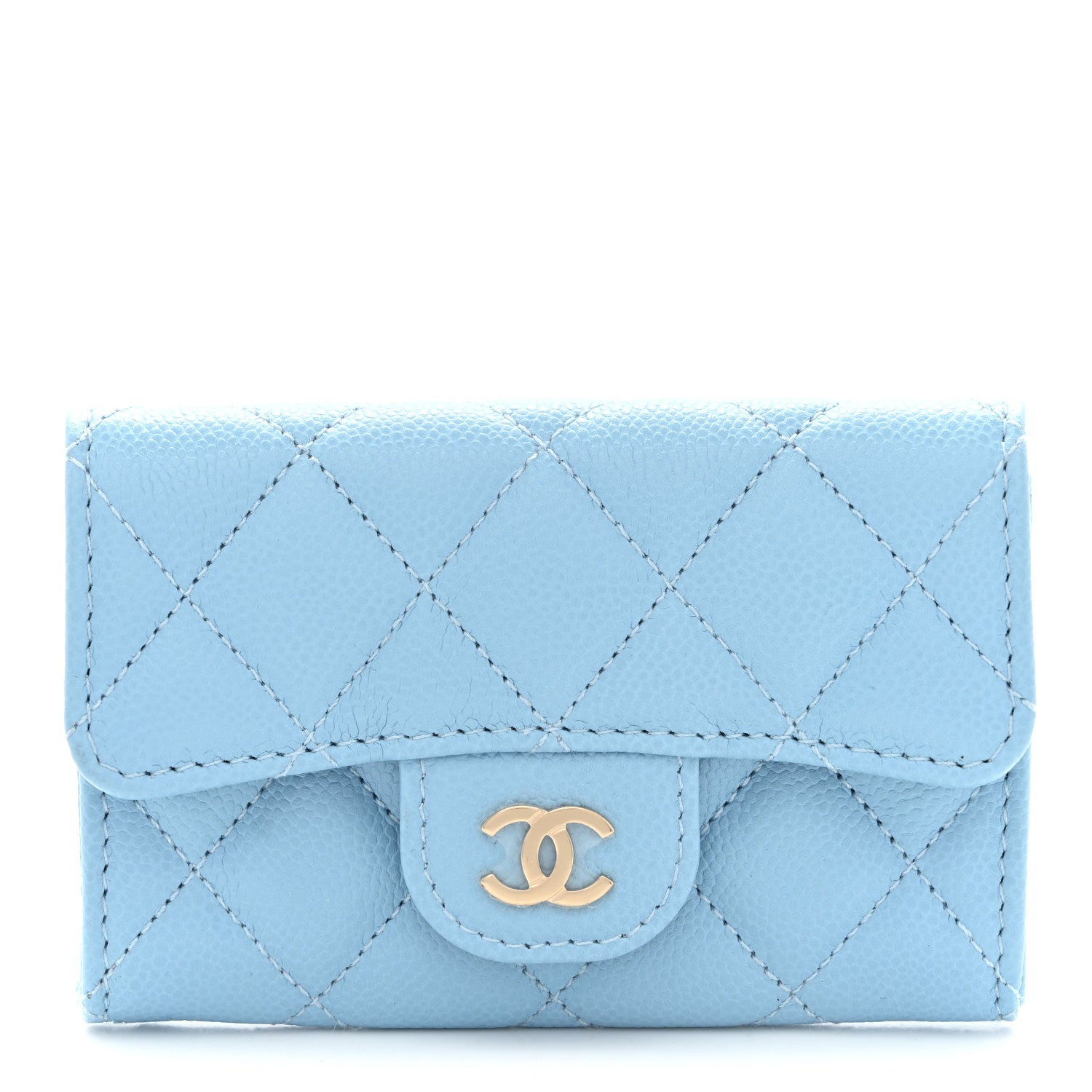 Chanel Caviar Quilted Flap Card Holder Wallet Light Blue 1 of 9