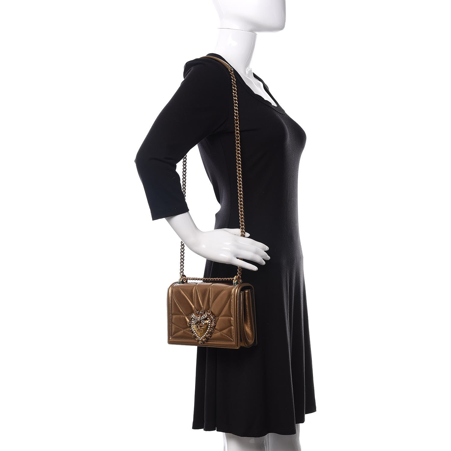 Dolce & Gabbana Metallic Calfskin Medium Devotion Crossbody Bag Gold 2 of 12