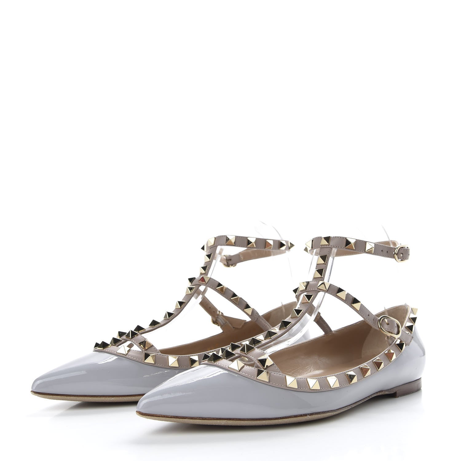 Valentino Garavani Patent Rockstud Cage Ballerina Flats 39 Grey Poudre 3 of 10