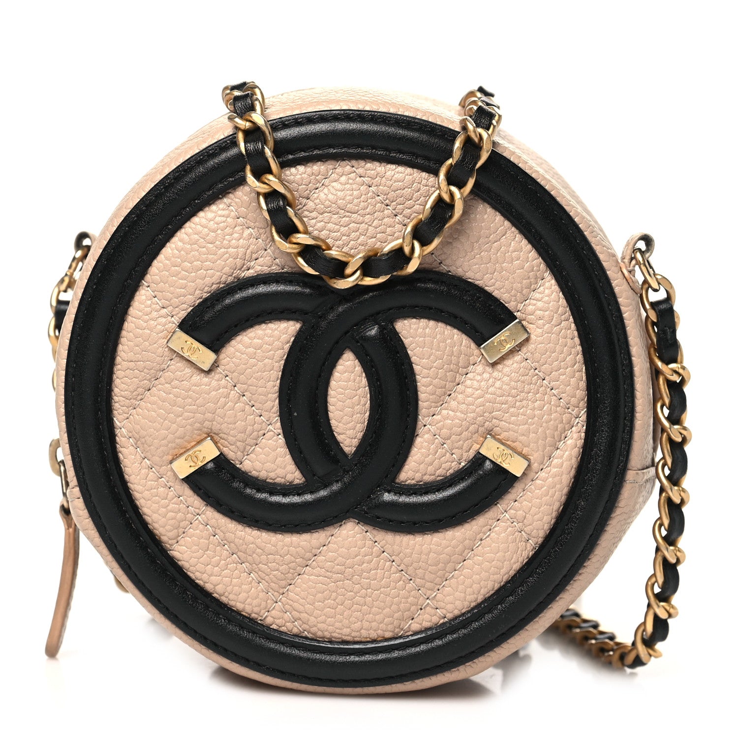 Chanel Caviar Quilted Round Filigree Crossbody Beige Black 1 of 12
