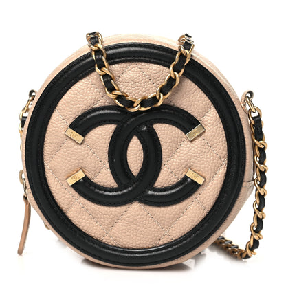 Chanel Caviar Quilted Round Filigree Crossbody Beige Black 1 of 12