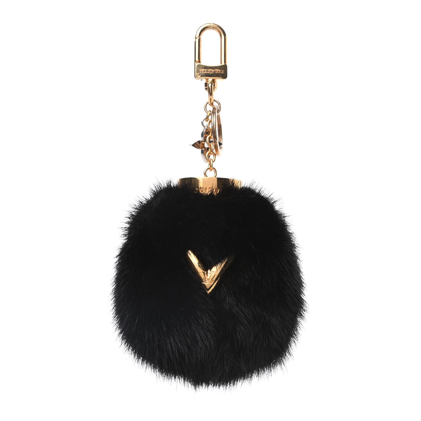 Mink Fur Bubble V Bag Charm Key Holder Black