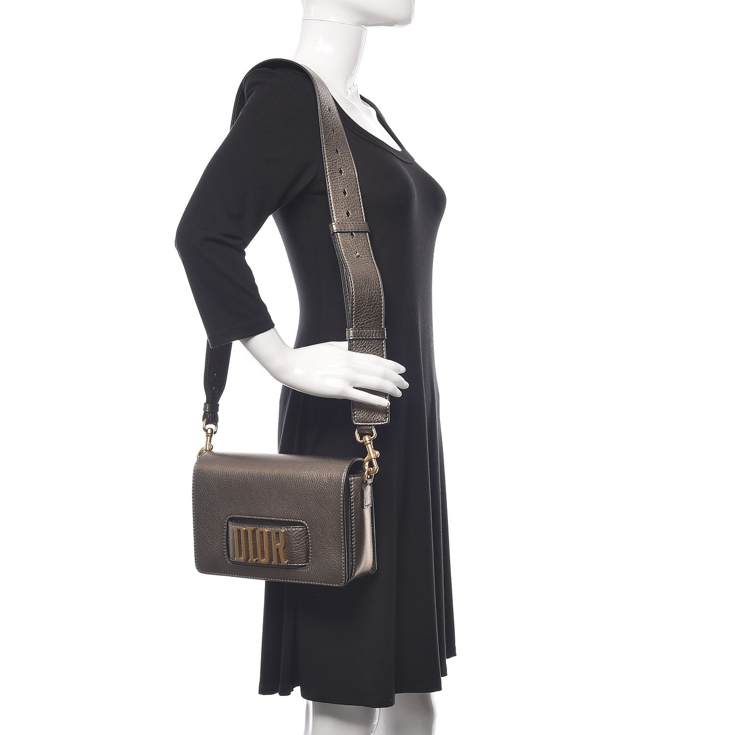 Metallic Grained Calfskin Dio(r)evolution Flap Bag Black Gold