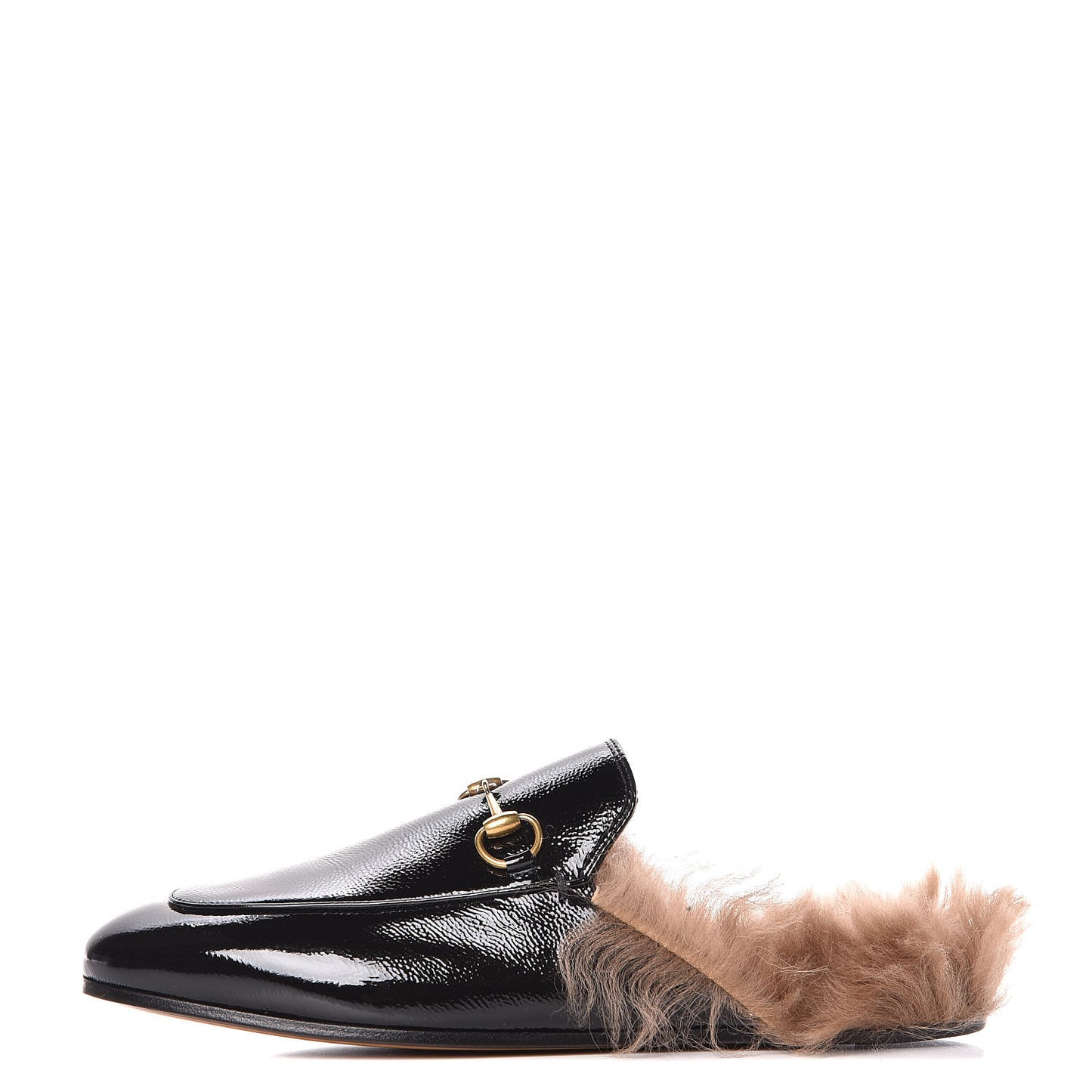 Patent Fur Womens Princetown Slippers 39 Black Natural