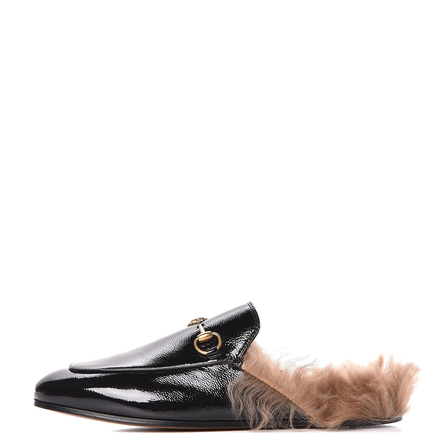 Gucci Patent Fur Womens Princetown Slippers 39 Black Natural 1 of 9
