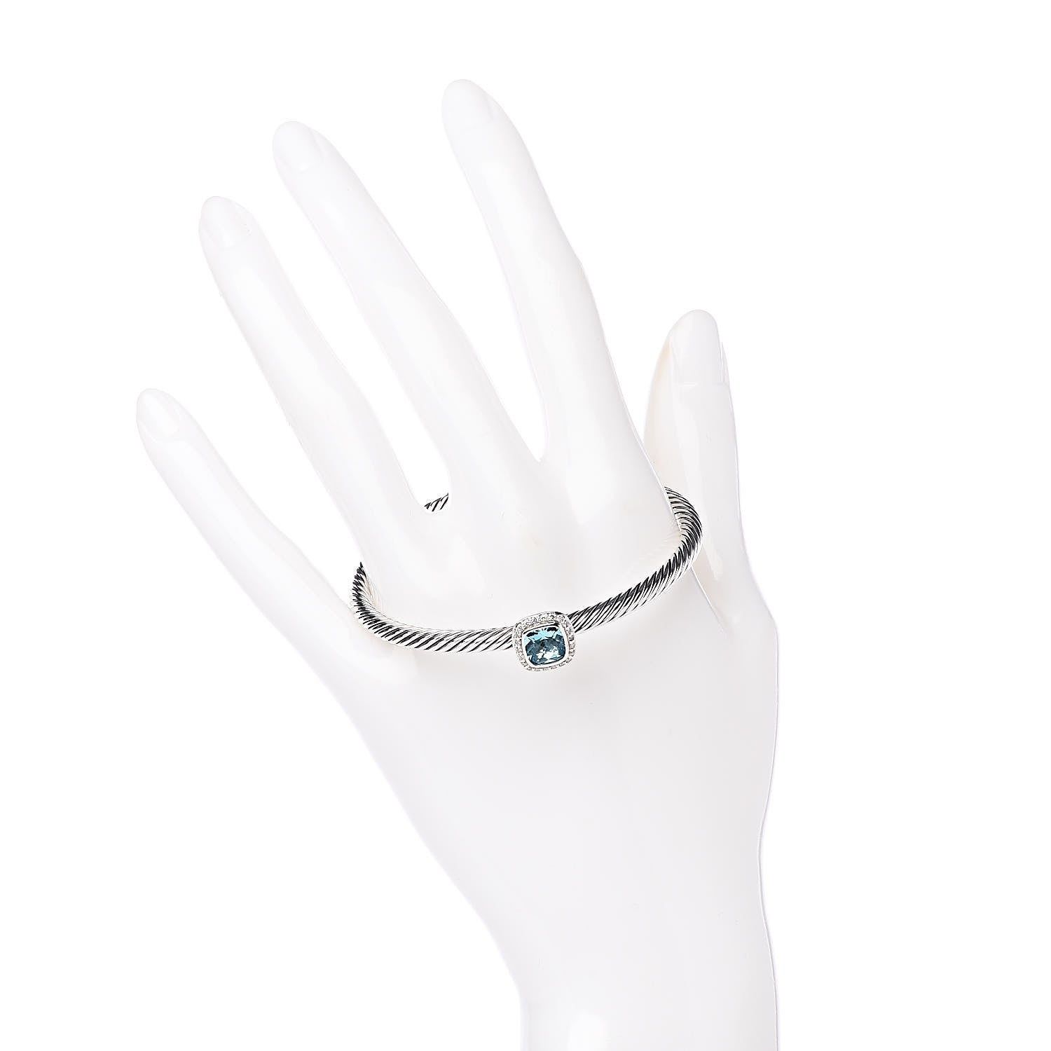 David Yurman Sterling Silver Diamond Blue Topaz 4mm Noblesse Cable Bracelet 2 of 5