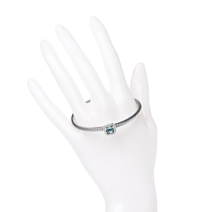 David Yurman Sterling Silver Diamond Blue Topaz 4mm Noblesse Cable Bracelet 2 of 5