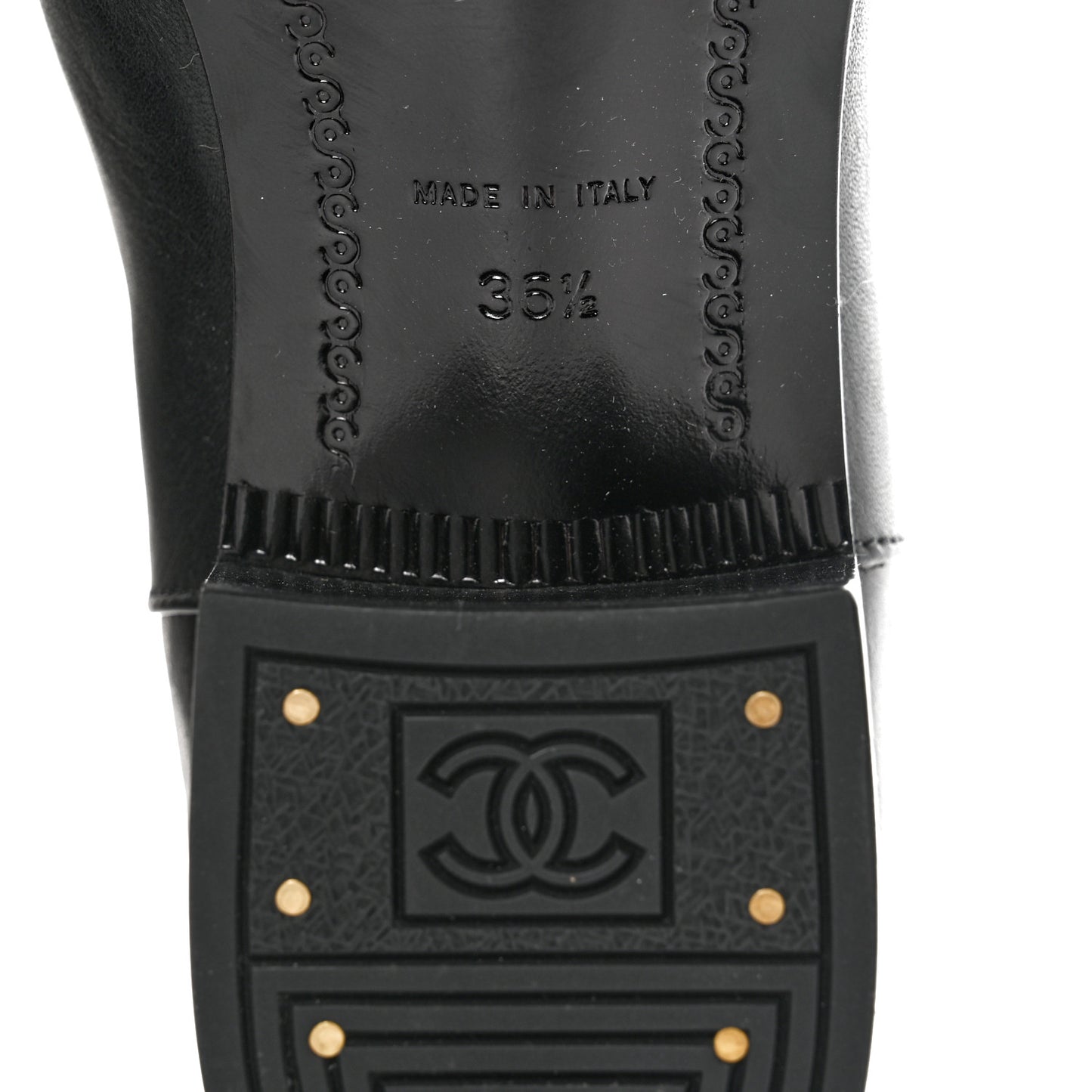 Calfskin CC Logo Mid Calf Boots 36.5 Grey Black