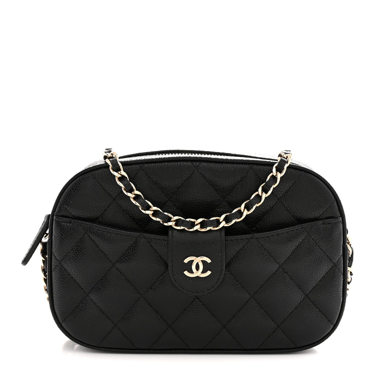 Caviar Quilted Chain Camera Bag Black