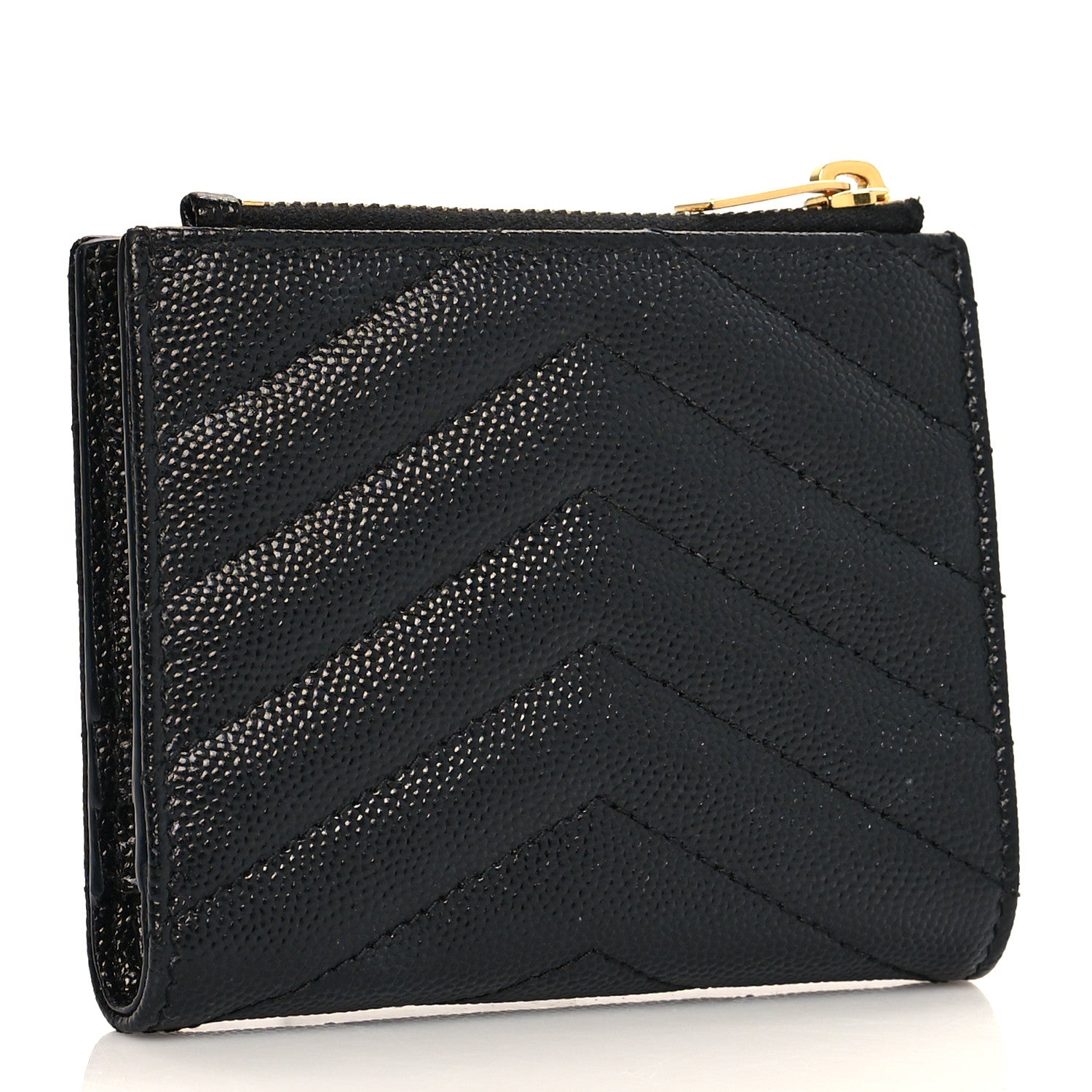 Saint Laurent Grain De Poudre Matelasse Chevron Monogram Zipped Card Case Black 3 of 7