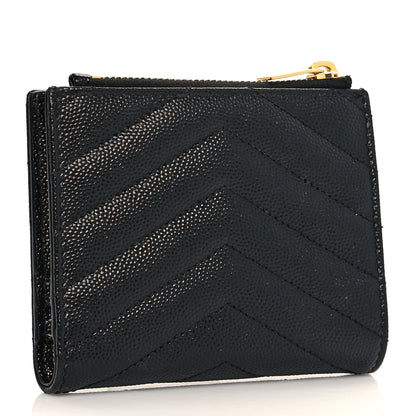 Saint Laurent Grain De Poudre Matelasse Chevron Monogram Zipped Card Case Black 3 of 7