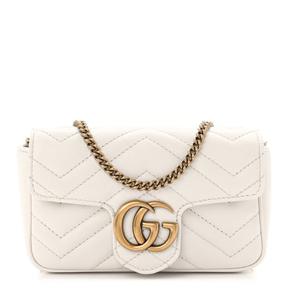 Gucci Calfskin Matelasse Super Mini GG Marmont Shoulder Bag White 1 of 11