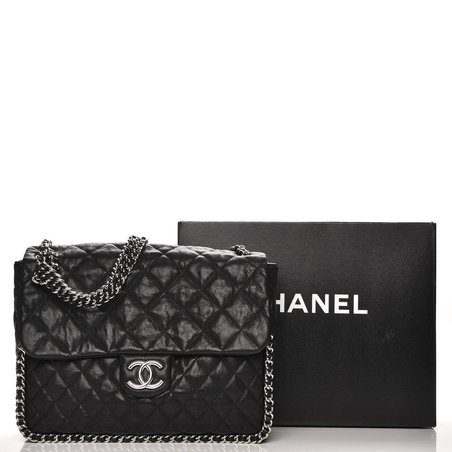 Chanel Washed Lambskin Quilted Maxi Chain Around Flap Black 8 of 8