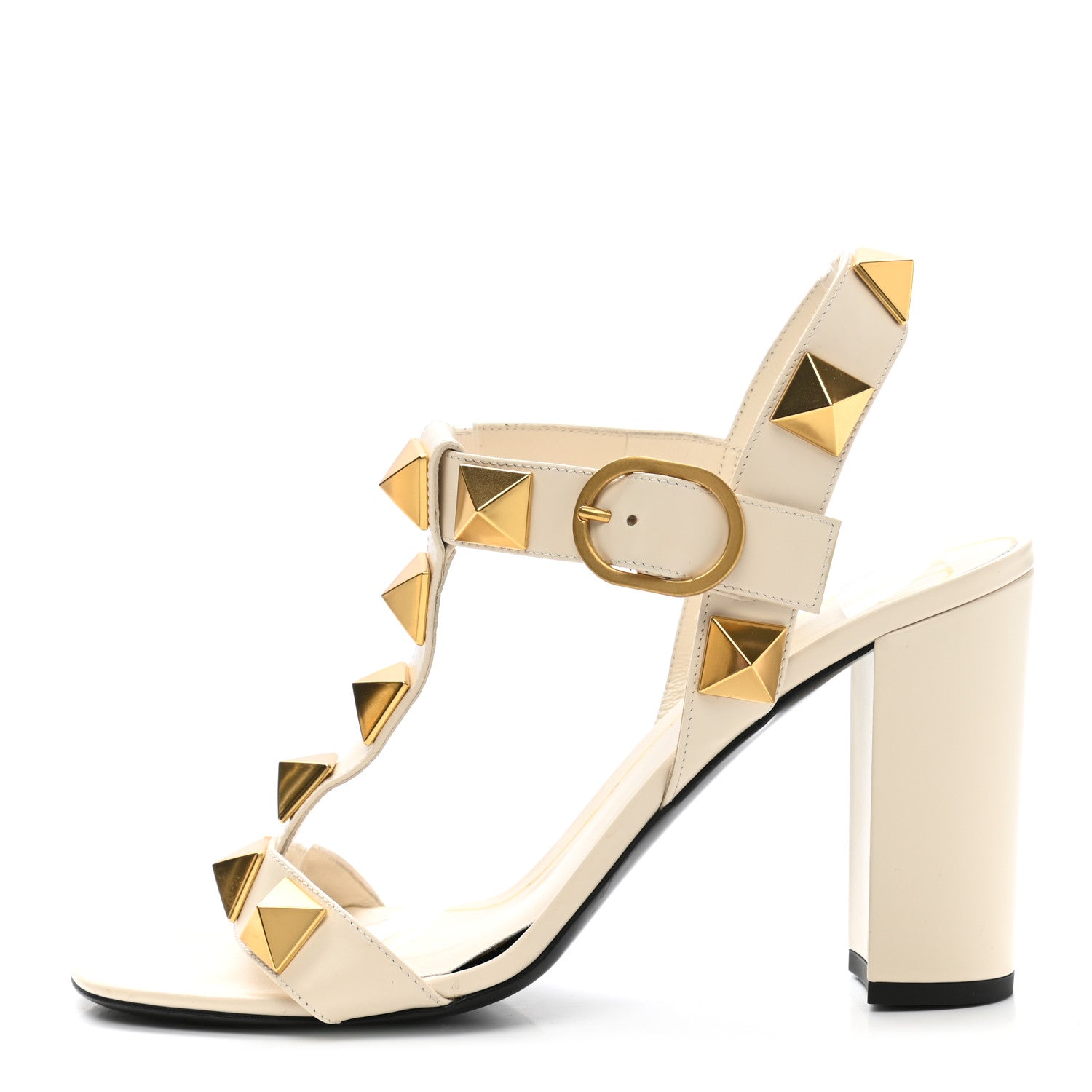 Valentino Garavani Calfskin Roman Stud T-Strap 90mm Sandals 40 Light Ivory 1 of 11