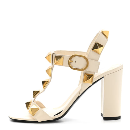 Valentino Garavani Calfskin Roman Stud T-Strap 90mm Sandals 40 Light Ivory 1 of 11