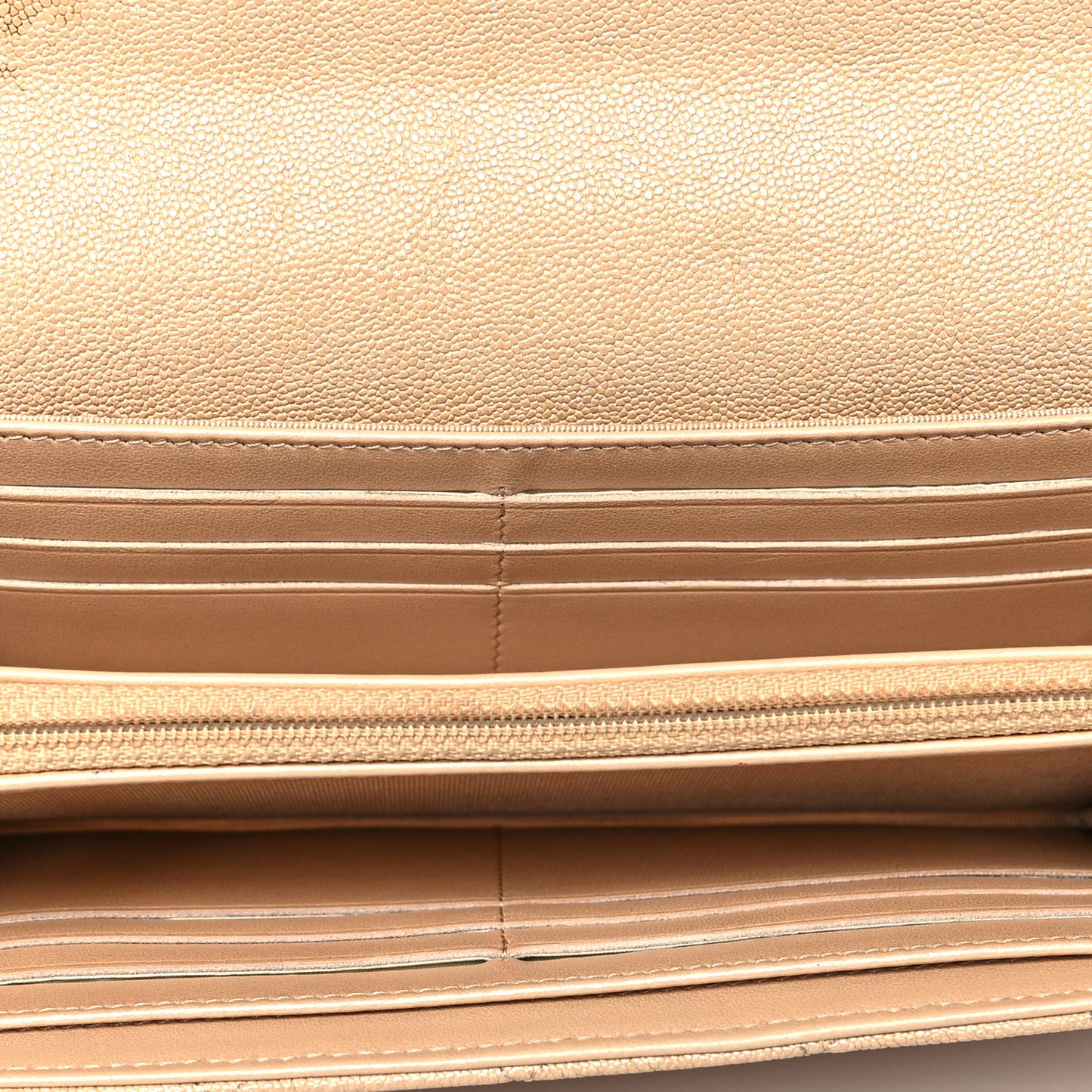 Iridescent Caviar Quilted Long Flap Wallet Beige