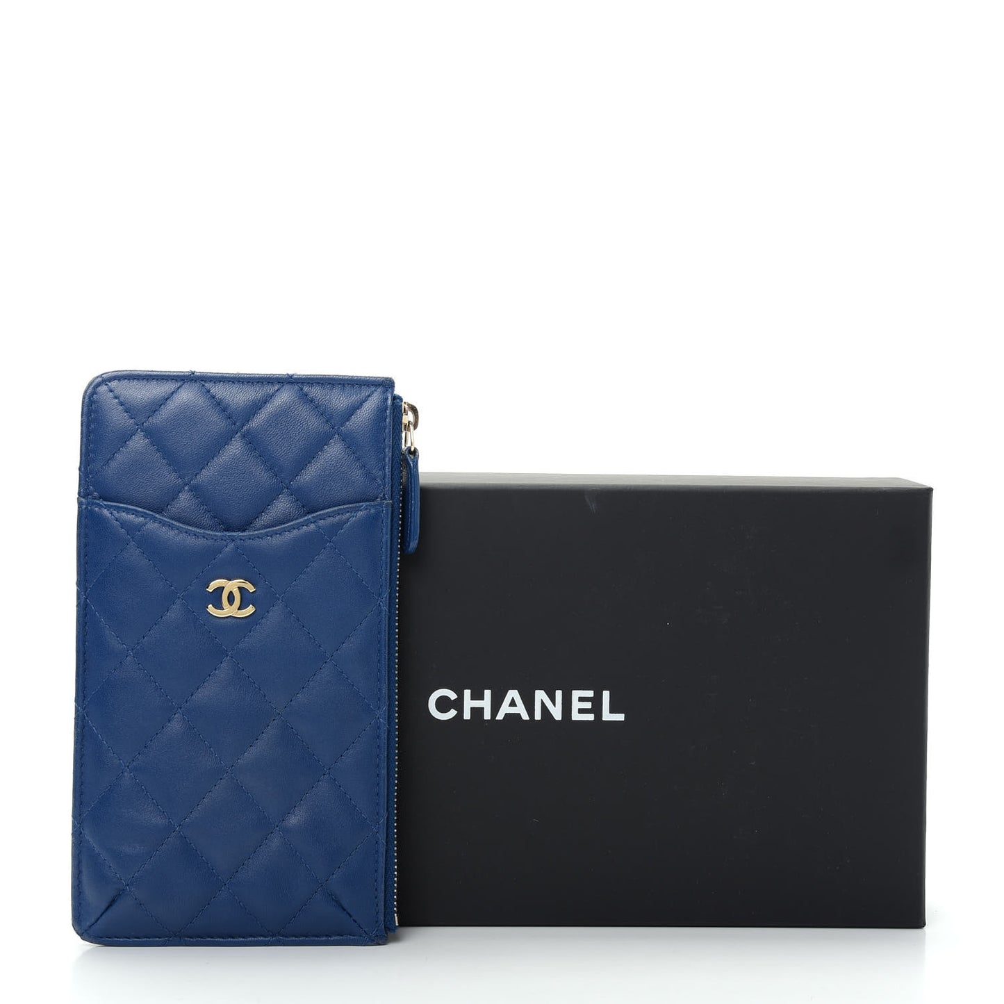 Lambskin Quilted Classic Flat Wallet Pouch Blue