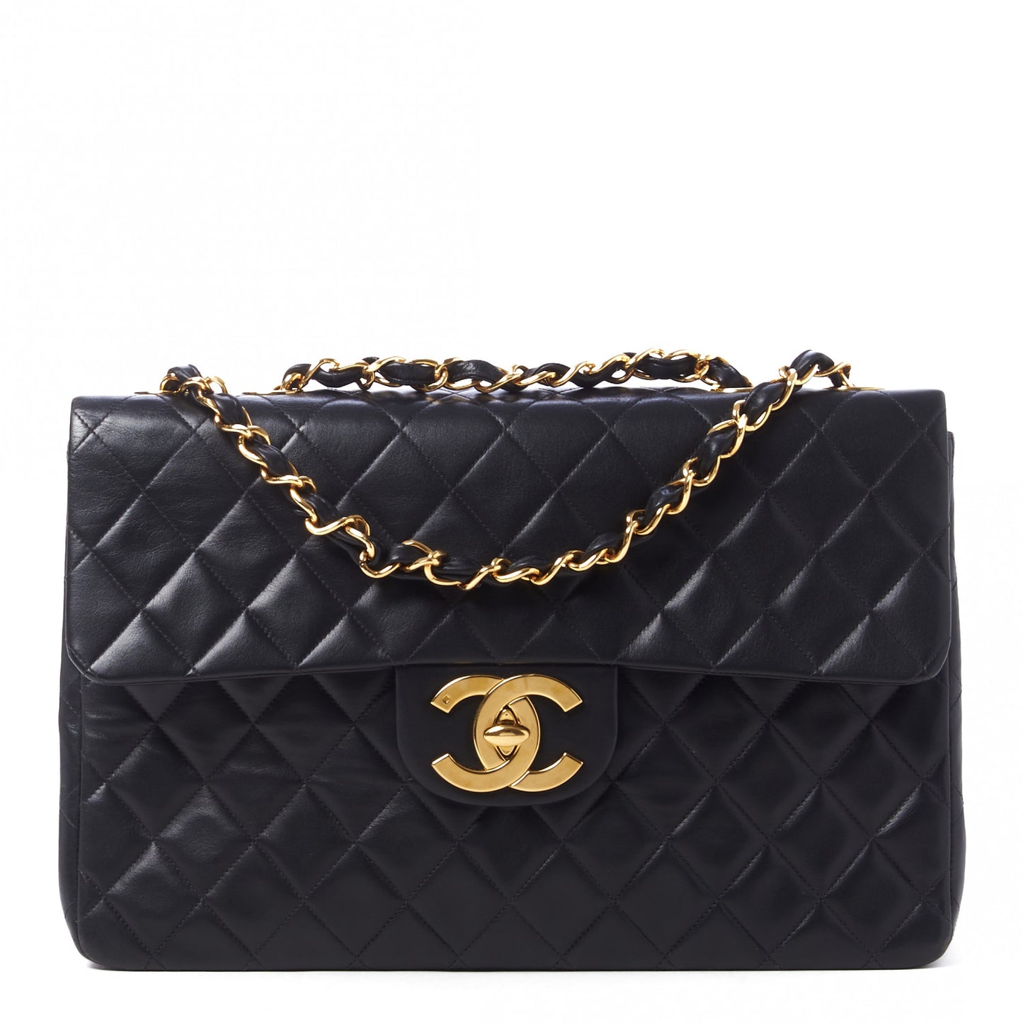 Lambskin Quilted XL Jumbo Single Flap Black
