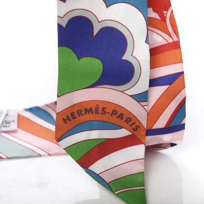 Hermes Silk Faubourg Rainbow Twilly Rose Pale Rouge Vert 2 of 4