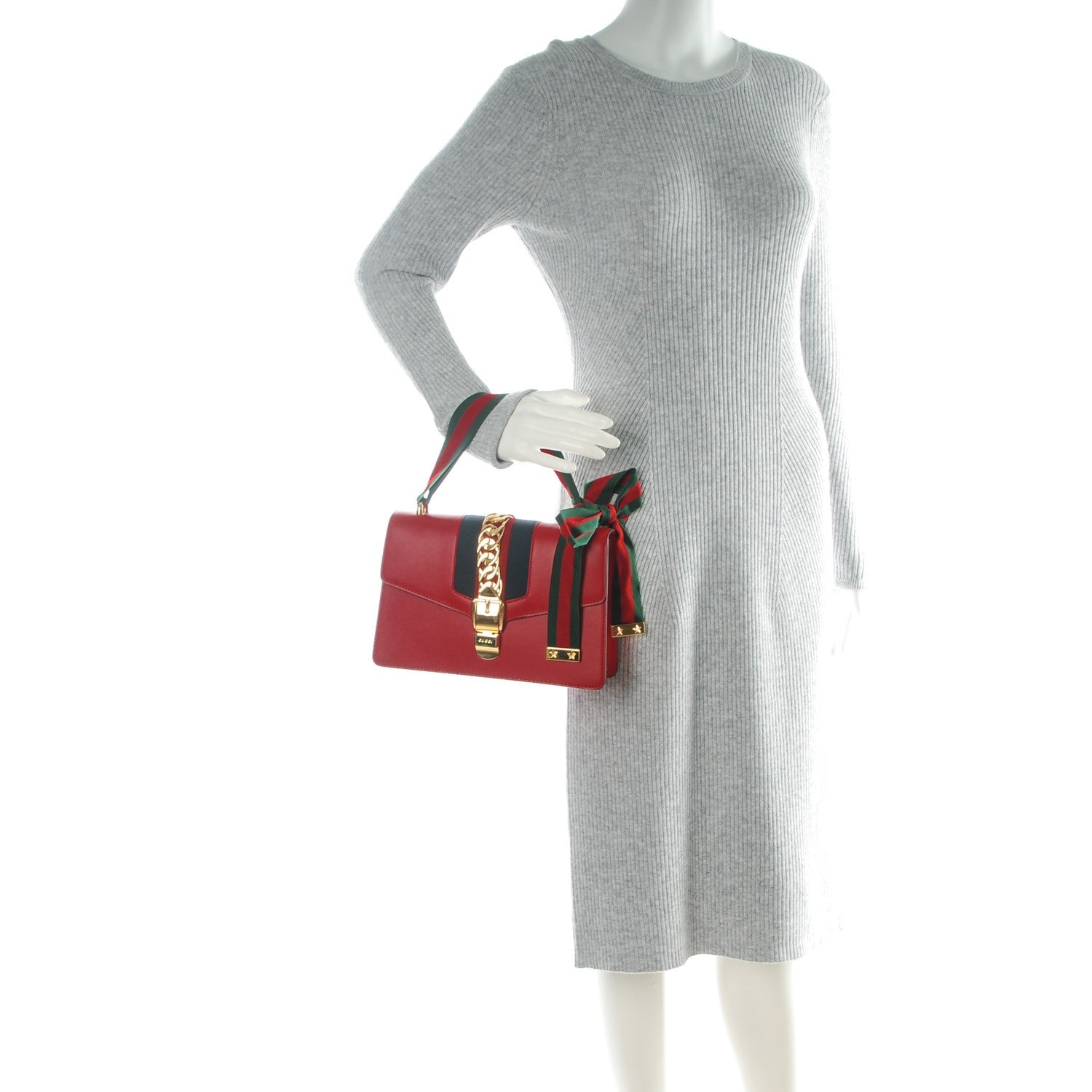 Gucci Calfskin Small Sylvie Shoulder Bag Hibiscus Red 2 of 7