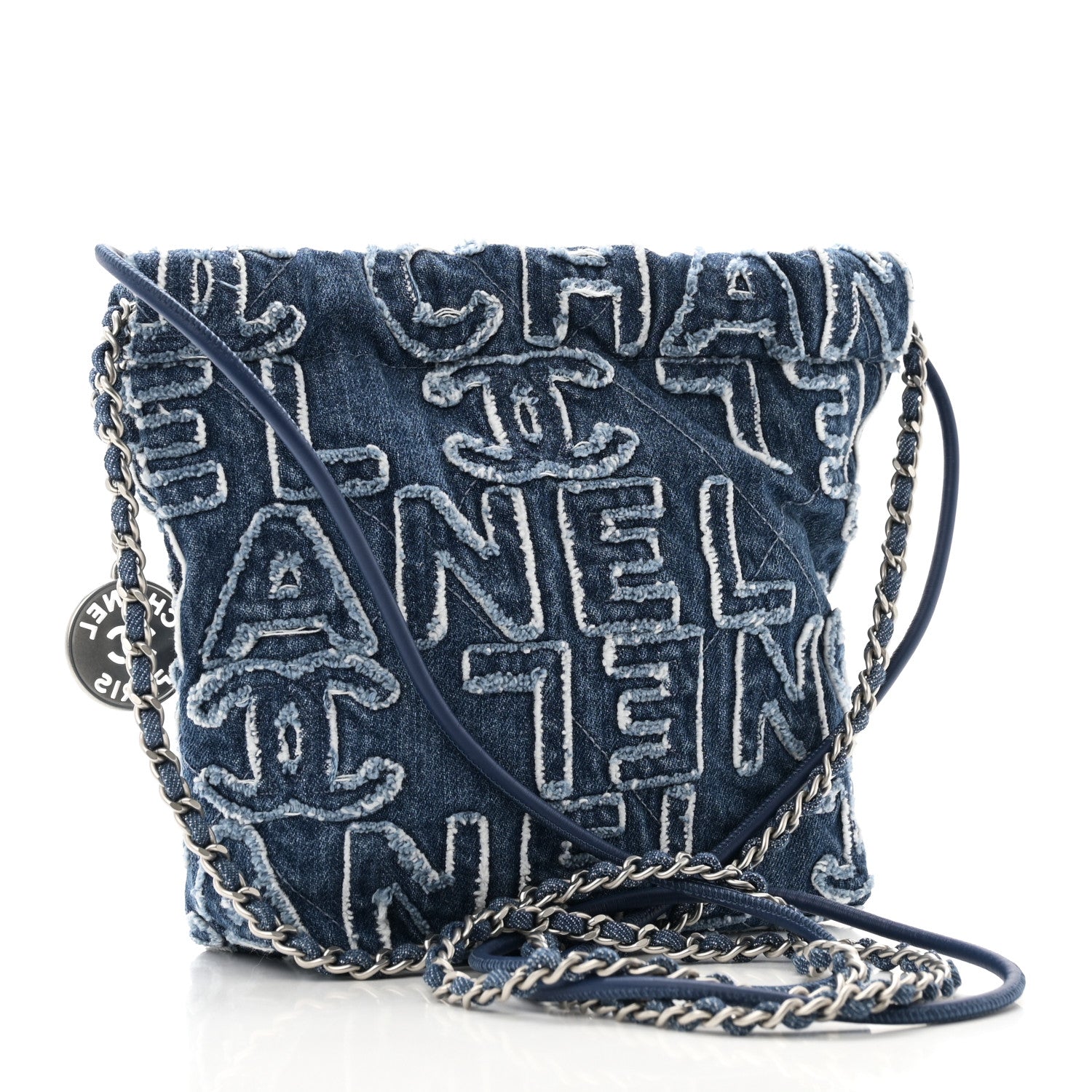 Chanel Washed Denim Logo Embroidered Mini Chanel 22 Blue 2 of 10