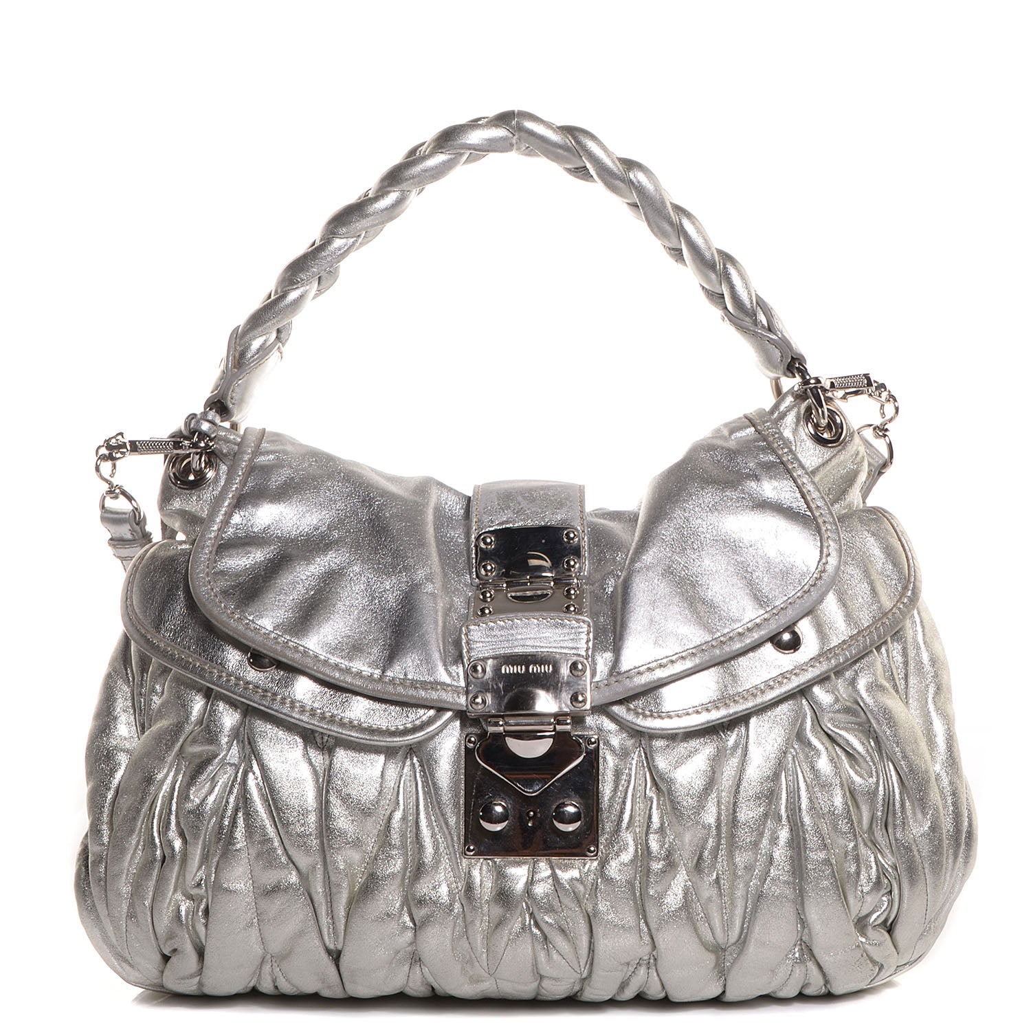 Miu Miu Leather Matelasse Coffer Silver 1 of 10
