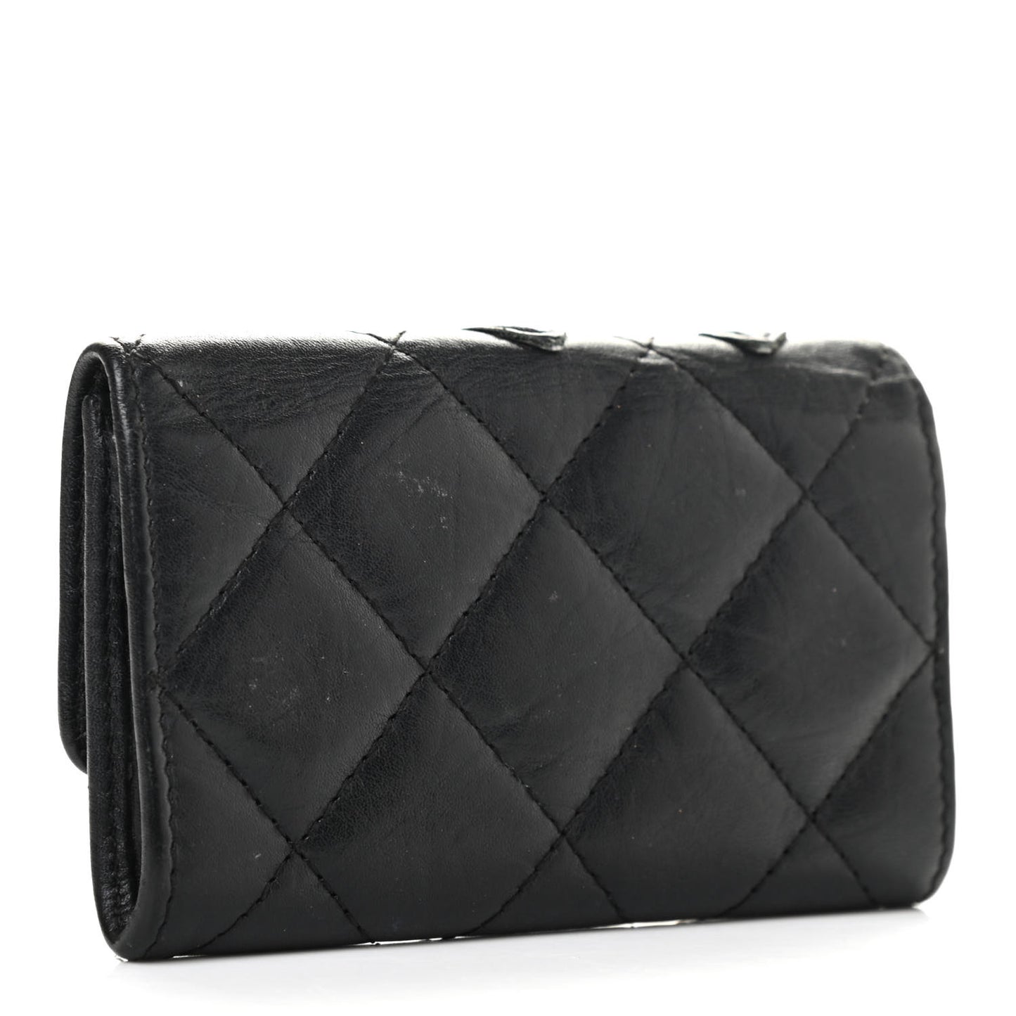 Calfskin Quilted Cambon Key Holder Case Black