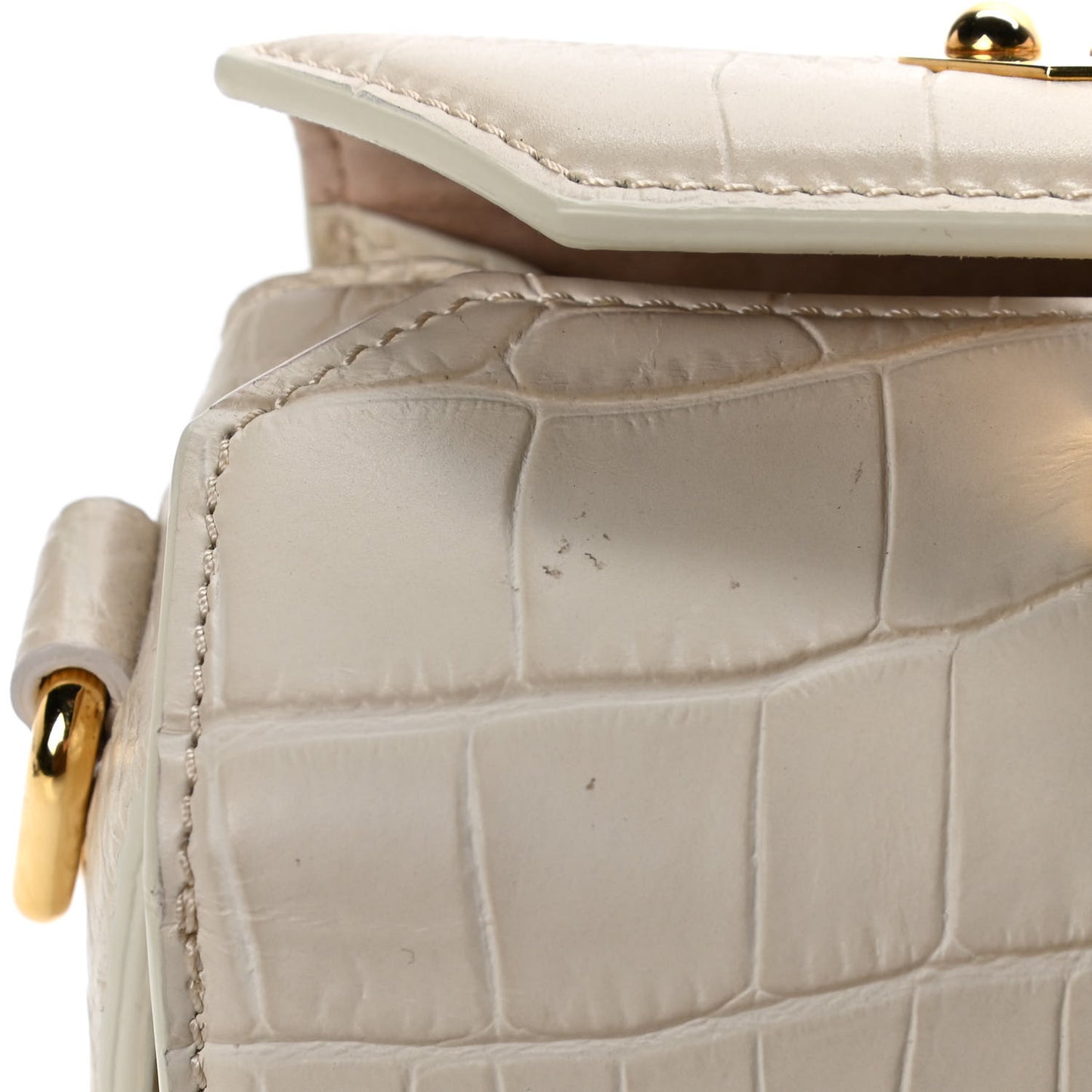 Calfskin Crocodile Embossed Box Shoulder Bag 16 Cream