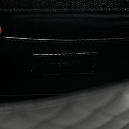 Saint Laurent Grain De Poudre Textured Mixed Matelasse Triquilt Small Monogram Monochrome Satchel Black 7 of 9