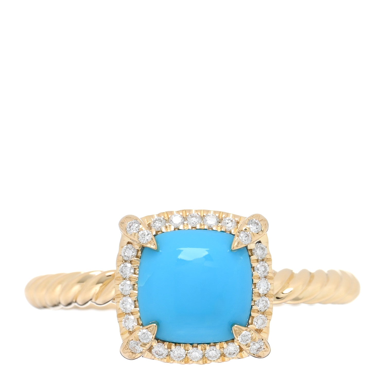 David Yurman 18K Yellow Gold Diamond Turquoise 7mm Petite Chatelaine Pave Bezel Ring 53 6.25 1 of 4