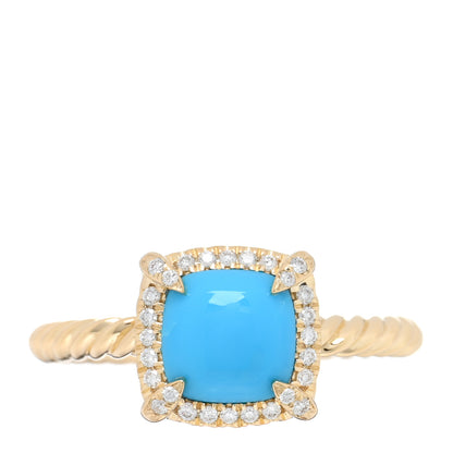 David Yurman 18K Yellow Gold Diamond Turquoise 7mm Petite Chatelaine Pave Bezel Ring 53 6.25 1 of 4