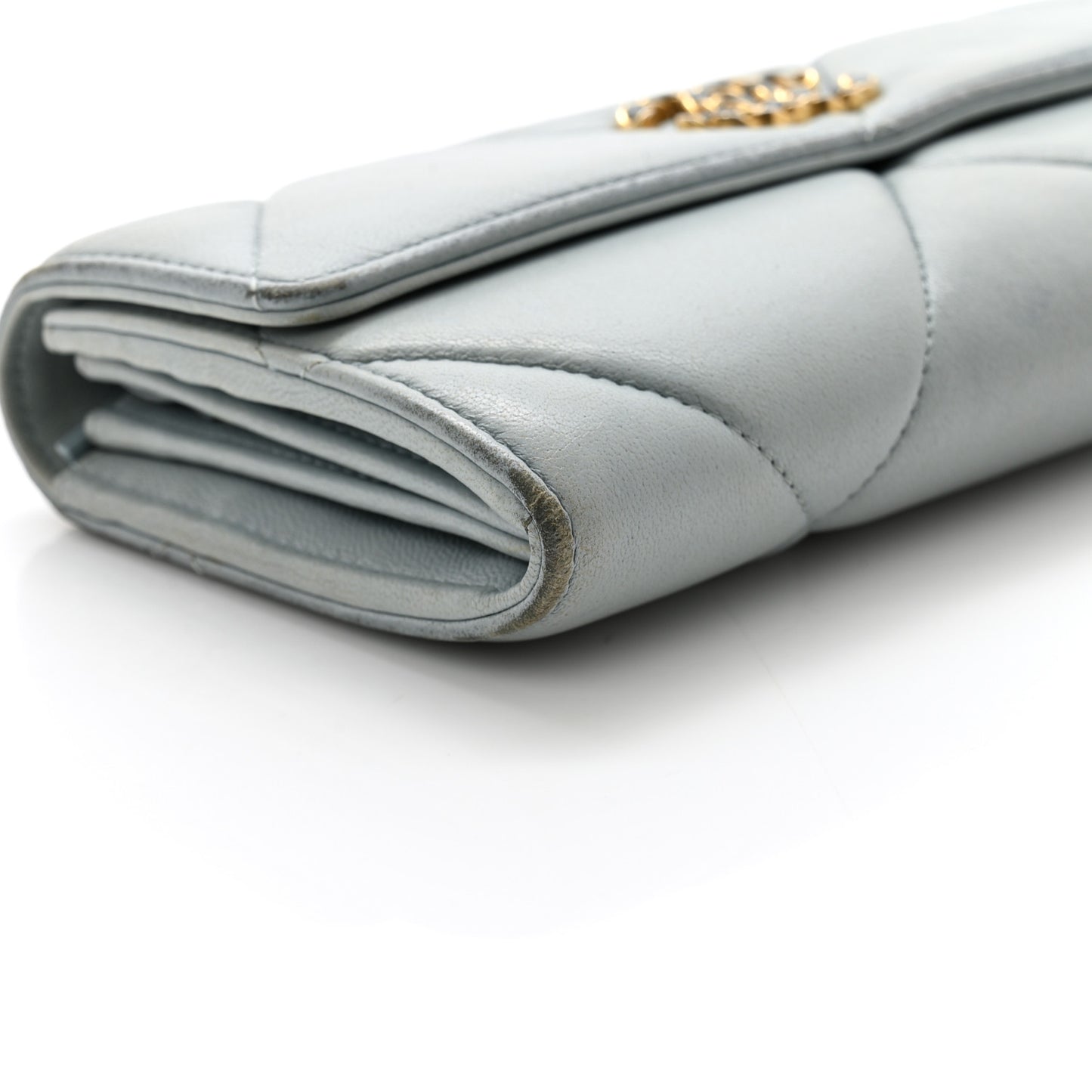 Lambskin Quilted Chanel 19 Flap Wallet Light Blue