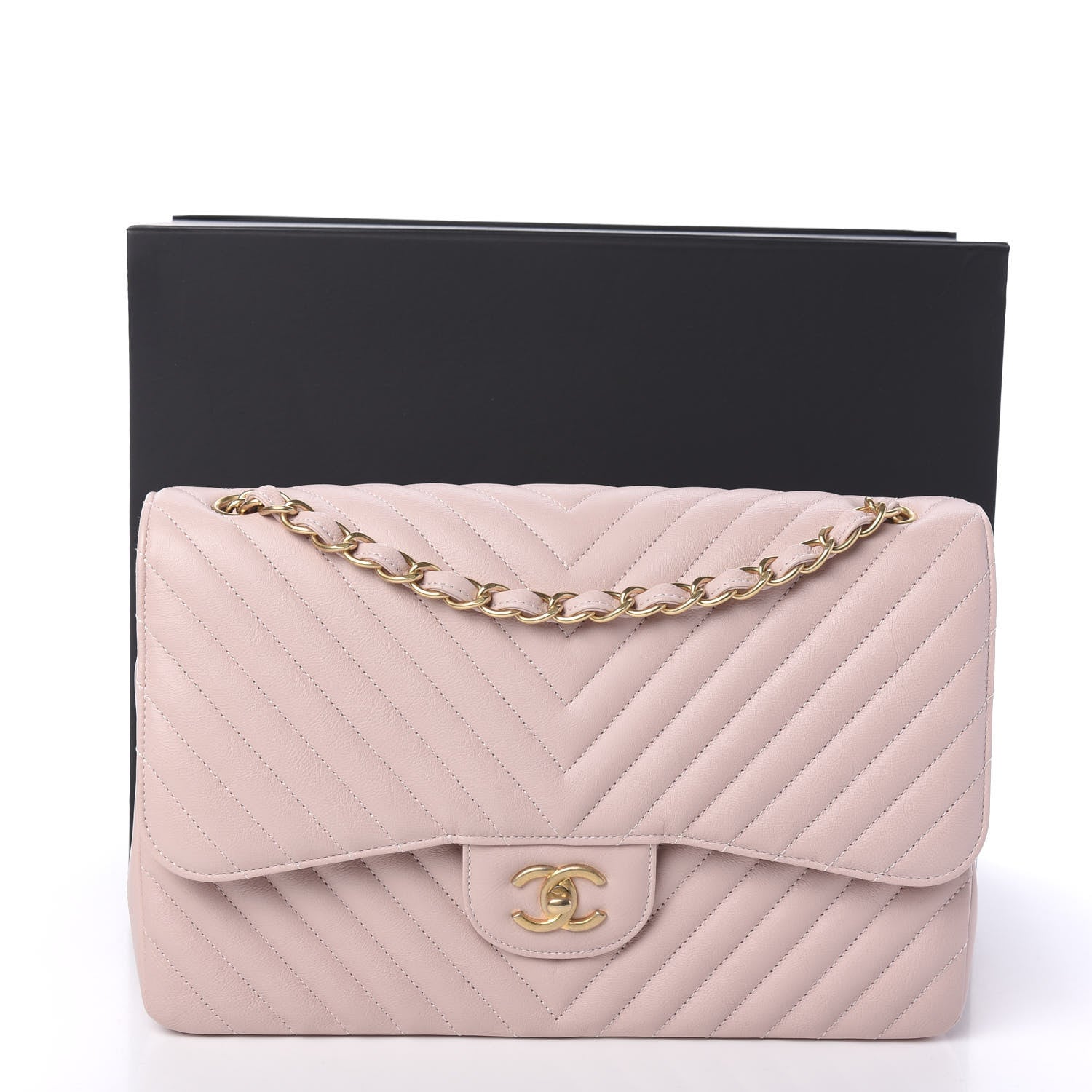 Chanel Calfskin Chevron Quilted Jumbo Double Flap Light Pink 10 of 10