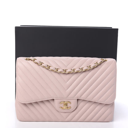 Chanel Calfskin Chevron Quilted Jumbo Double Flap Light Pink 10 of 10