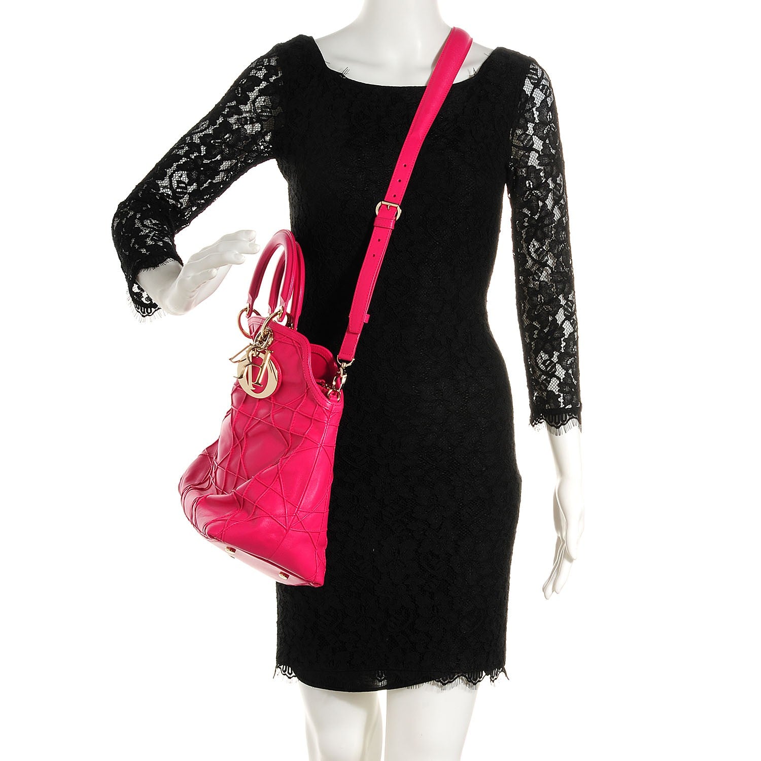 Christian Dior Lambskin Cannage Medium Granville Tote Fuchsia 2 of 8