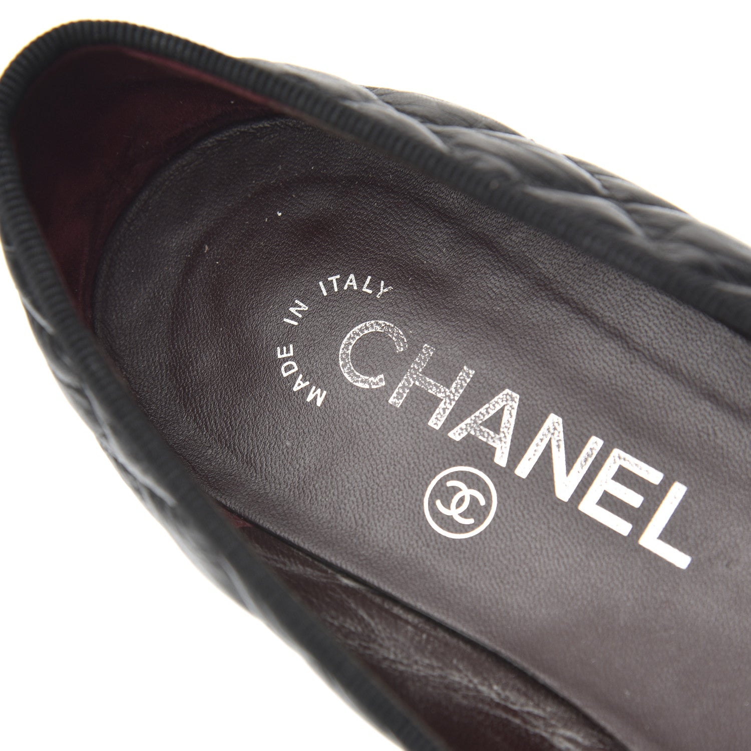Chanel Aged Calfskin Quilted CC Cap Toe Ballerina Flats 38.5 Black 11 of 20