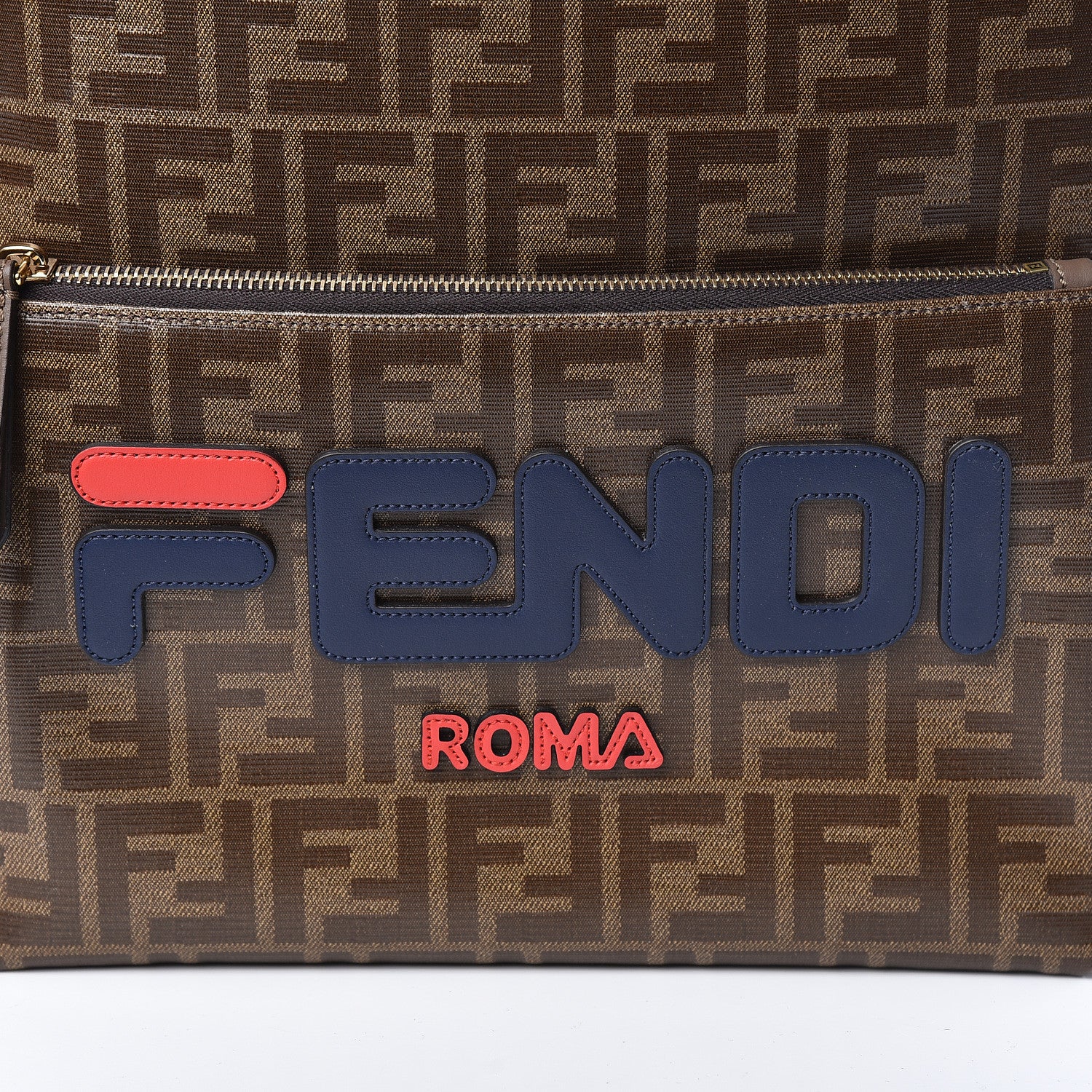 Fendi X FILA Glazed Fabric Vitello Century FF 1974 Mania Pouch Pocket Backpack Mogano Panna Blueberry 10 of 10