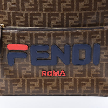 Fendi X FILA Glazed Fabric Vitello Century FF 1974 Mania Pouch Pocket Backpack Mogano Panna Blueberry 10 of 10