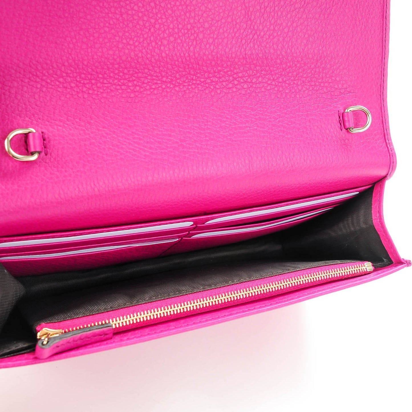 Pebbled Calfskin Soho Wallet on Chain Bright Bougainvillea