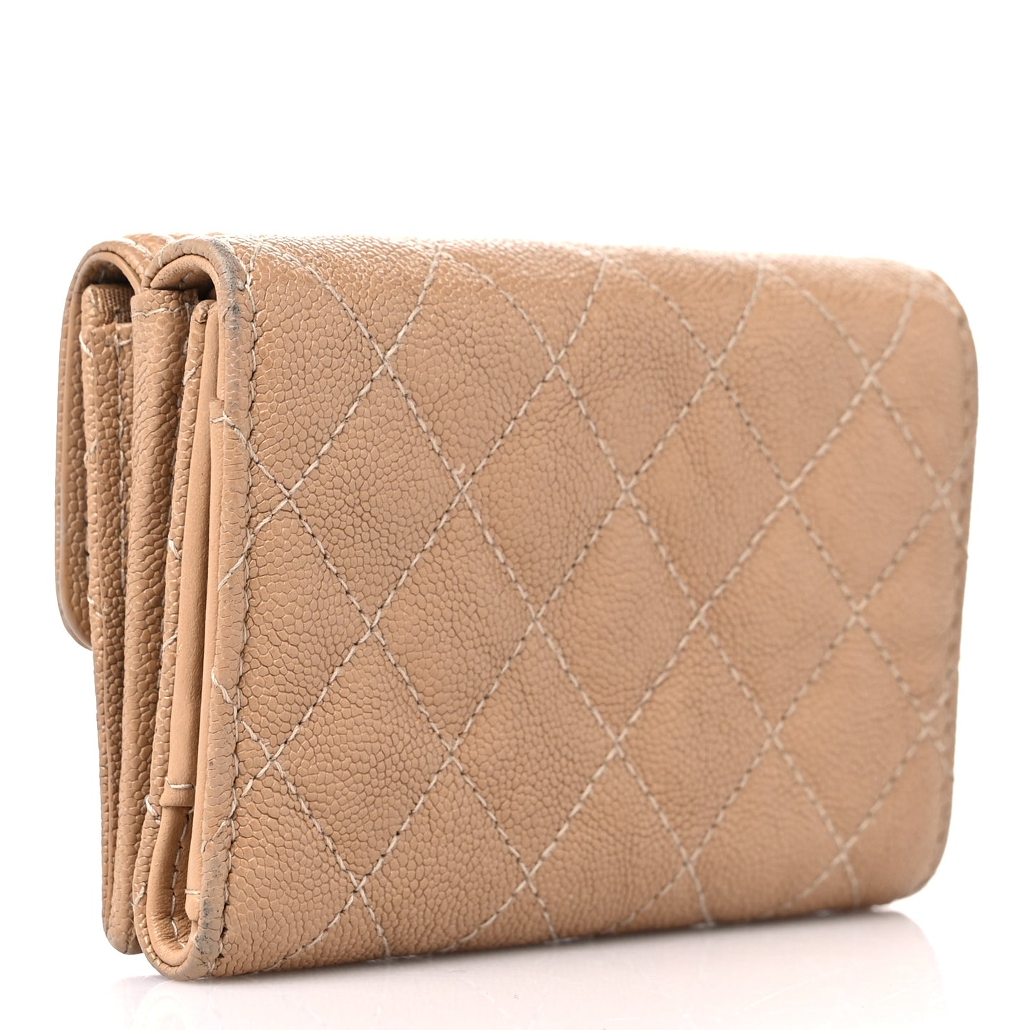 Caviar Quilted Small Boy Flap Wallet Beige