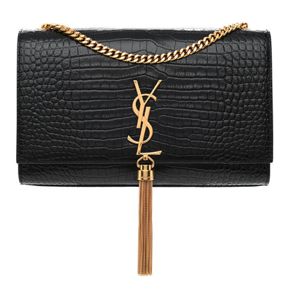Saint Laurent Calfskin Crocodile Embossed Medium Classic Monogram Kate Tassel Satchel Black 1 of 8