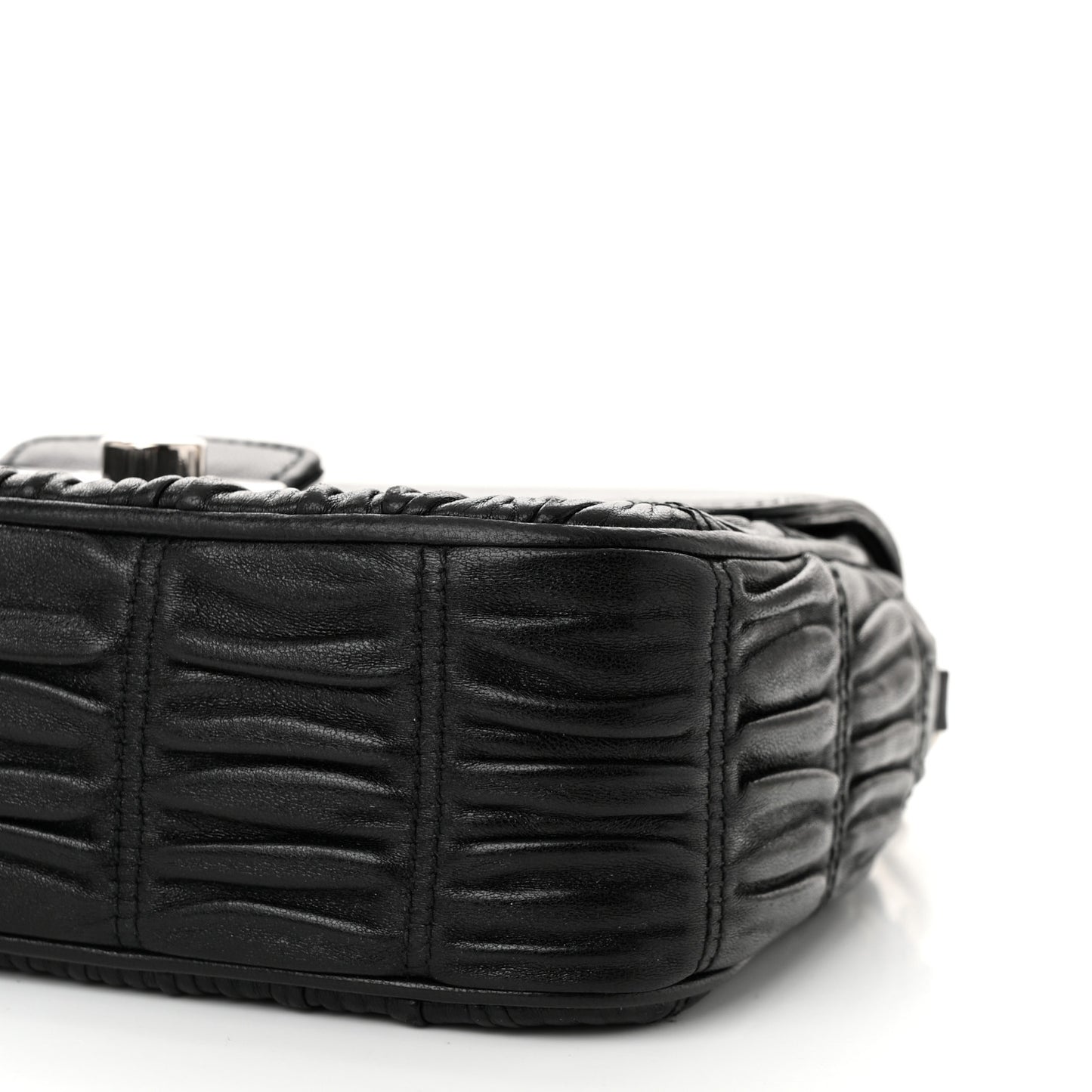 Nappa Gaufre Sound Chain Flap Shoulder Bag Black