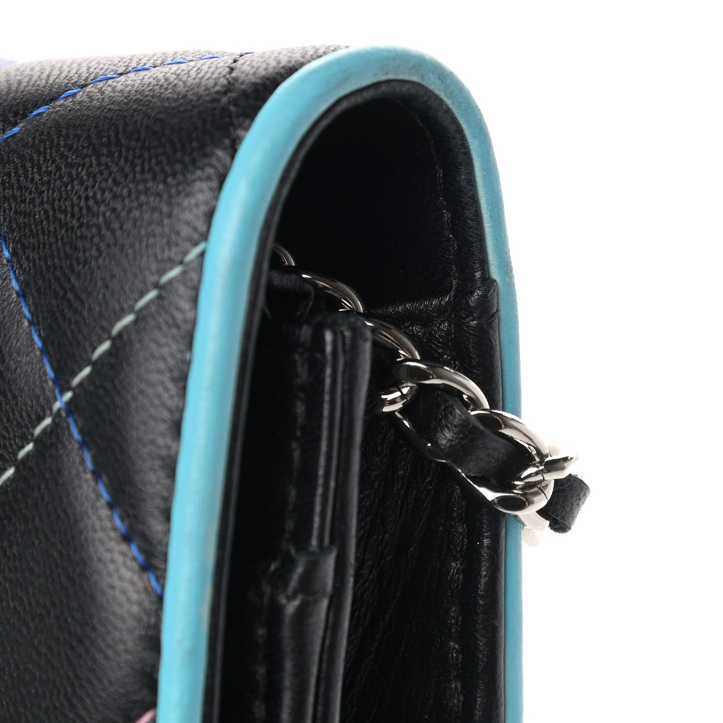 Lambskin Quilted Wallet On Chain WOC Black Pink Light Blue